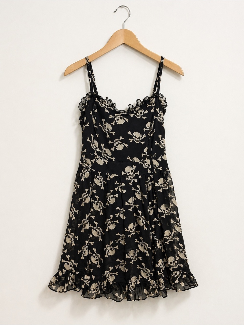Royal Bones Skull Print Mini Dress Black Goth Punk M